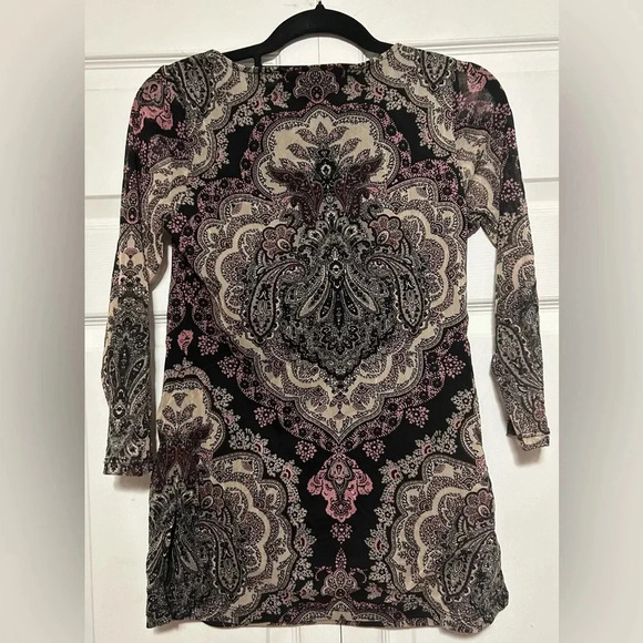 INC International Concepts Pink, White & Black Paisley Studded Tunic! Size S - Picture 3 of 5